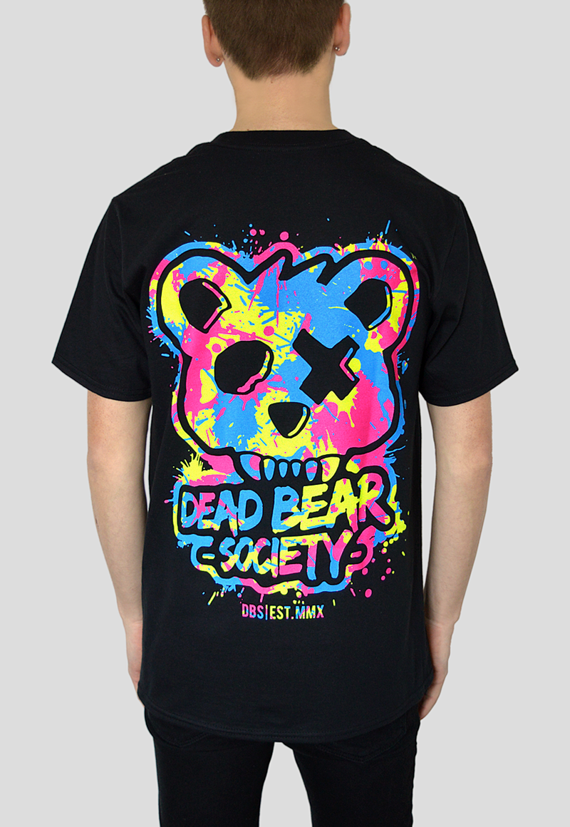 Dead Bear Society Paint Black T-shirt Oversized Back print blue yellow pink