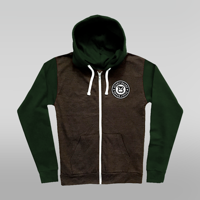 DEADLY BRAND Grey & Green Two Tone Zip Up Hoodie - XXL ONLY
